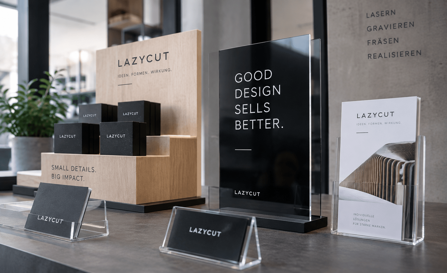 Individuell gefertigte Displays, Acrylaufsteller und Beschilderungen von Lazycut